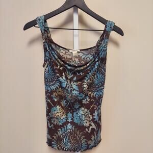 Vtg Harold's Silk Blend Blouse Tank Small Floral‎ 90s Y2K Fairy Grunge Boho Cowl